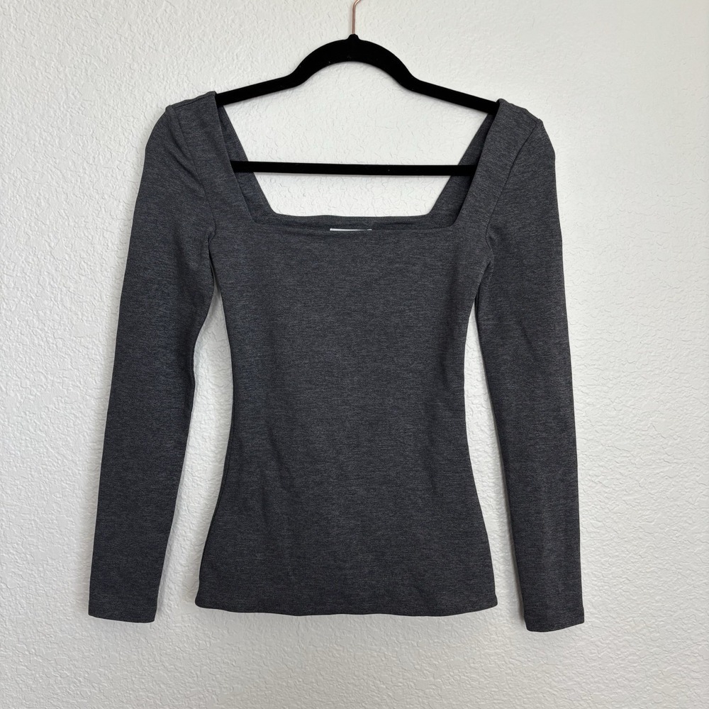 Aritzia Contour Square Neck Long Sleeve Top Heather Gray Stretch XS EUC